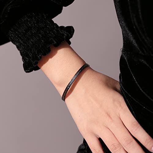 Qitian Islamic Jewelry Gifts for Women Allah Gold Bangles Bracelets Ayatul Kursi Arabic Cuff Bracelet for Women Men Islam Eid Ramadan New Year Gifts - color: K-Black-Thin