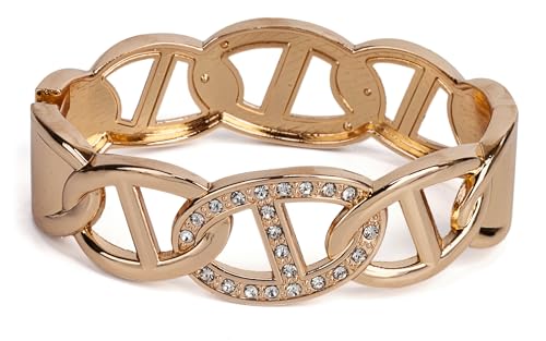 SPUNKYsoul Chain Link Buckle With Rhinestones Cuff Bracelet in Gold, Silver Rose Gold and Gun Metal for Women - style: Gold Oval with Line and Rhinestones