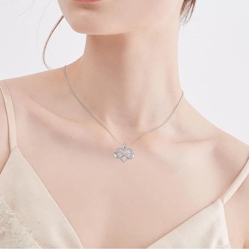 Infinity Heart Necklace for Women S925 Sterling Silver Love Heart Infinity Pendant with Cubic Zirconia Jewelry Gift for Wife Her