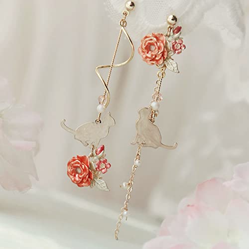 Lightweight Boho Chic Crystal Asymmetry Flower Drop Earrings White Long Dangle Petals Tassel Earrings for Women Wedding Jewelry - color: B