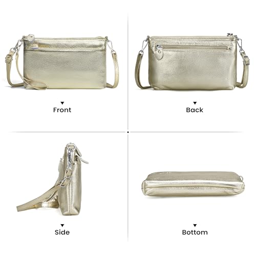 befen Genuine Leather Wristlet Clutch Wallet Purses with RFID Blocking, Small Crossbody Bags Shoulder Handbag for Women - color: Gold