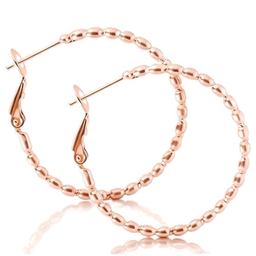 ToHeart Gold Silver Beaded Hoop Earrings with Delicate Textures Elegant Daily Wear Birthday Gift - style: Rose Gold