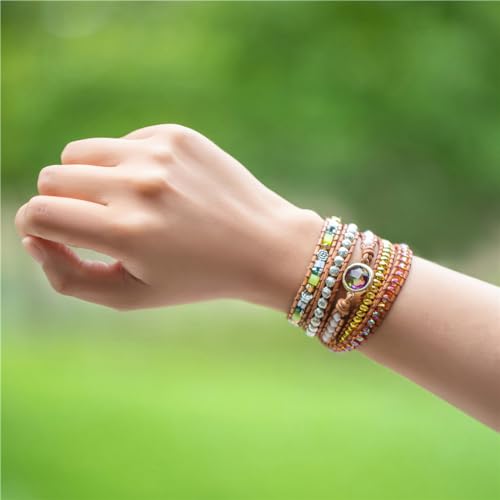 YGLINE Natural Stone Beaded Healing Wax String 5 Wraps Bracelets - color: liuli