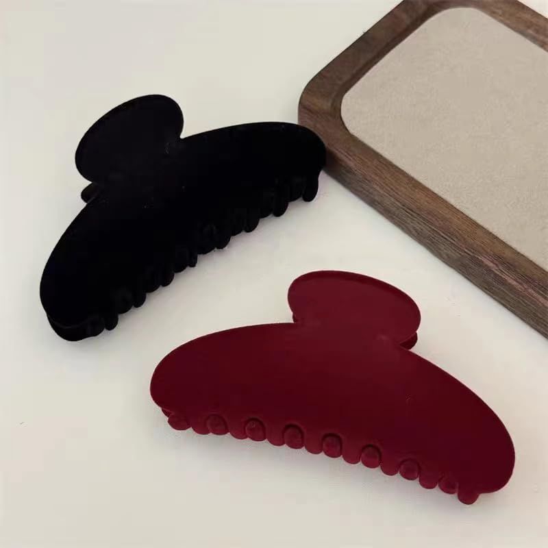 Vintage Red Velvet Hair Claw Clip, Luxe Velvet Texture Elegant French Barrette Non-Slip Hair Accessories for Women Hair Styling (Black) - color: Black