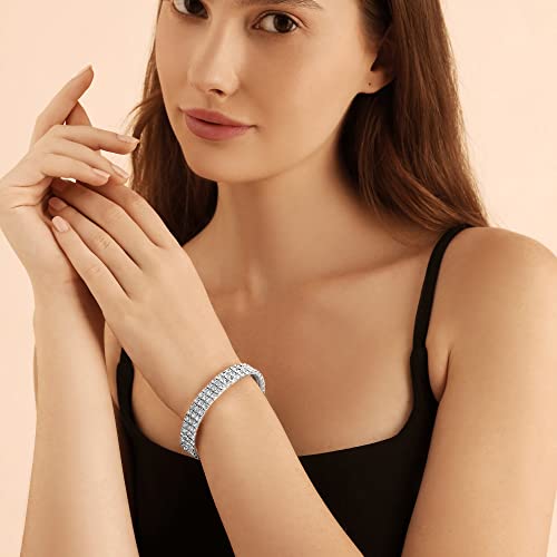 Zealmer Sparkle Multicolor Rhinestone Stackable Stretch Bracelets for Women - color: 3 Row Silver Bracelet