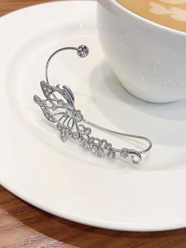 2 PCS Butterfly Ear Cuff Fairy Wing Cuff Wraps Vintage Non-Piercing Fake Earrings for Women Bridal Wedding Party Prom Ball Jewelry Crystal Rhinestone Sparkling - style: Style1