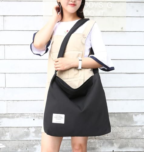 Covelin Women's Retro Large Size Canvas Shoulder Bag Hobo Crossbody Handbag Casual Tote - color: Black