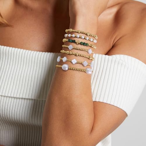 VIBILIA Gold Beaded Bracelets Set for Women 14K Gold Plated Dainty Pearl Cross Bracelet Stack Stretch Bracelet Set Fashion Accessories Gifts - color: 7P-SYC