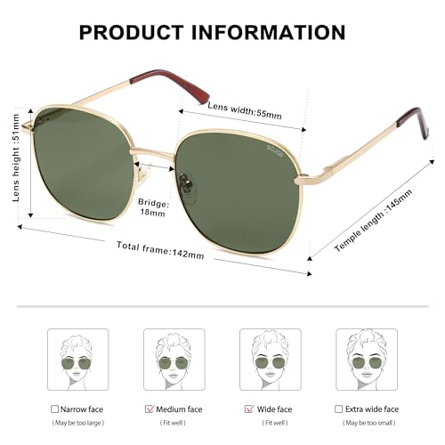 SOJOS Classic Trendy Square Sunglasses for Women Men Cute Big Frame Gold Shades SJ1137 - color: Gold/Dark Green