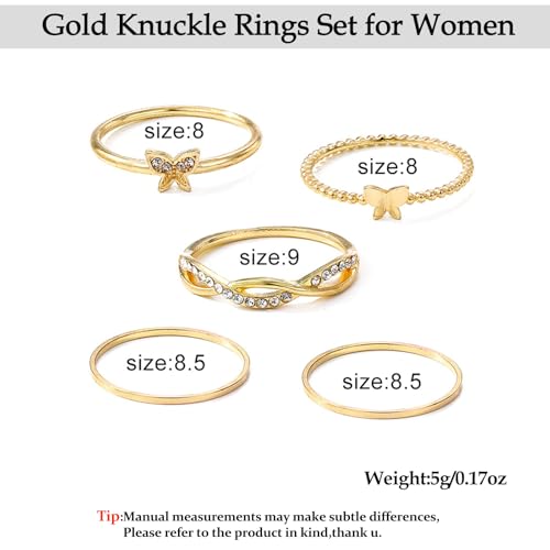 Knuckle Rings Set for Women,Simple Dainty Stackable Finger Ring Pack Minimalist Cute Butterfly Moon Heart Rings Boho Statement Jewelry Size Mixed - style: Style-F