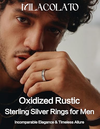 MILACOLATO 925 Sterling Silver Rings for Men Women Oxidized Silver Ring Non Tarnish Vintage Hammered Ring Unisex Wide Thumb Stackable Rings Unique Engagement Wedding Bands Size 9