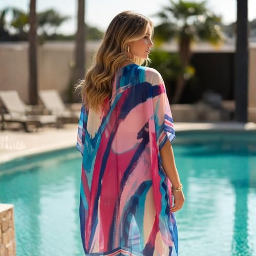 Kimonos for Women Casual Swimsuit Coverup Lightweight Boho Kimono Cardigans for Summer - color: Rz-azure Blush