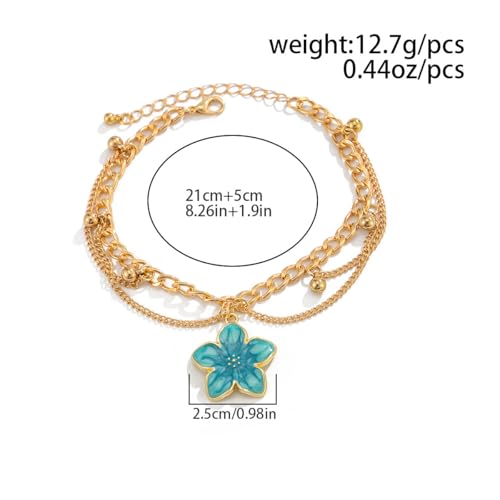 Ankle Bracelets for Women Gold Anklets for Women Waterproof Summer Beach Jewelry Pink Blue White Silver Flower Anklets for Women Plus Size Anklet Bracelet for Big Ankles Foot Jewelry - color: 5 - blue
