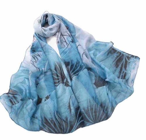 Xyueanlo Women's Chiffon Scarf Lightweight Scarves Fashion Elegant Floral Print Scarfs Shawls - color: Lotus Light Blue
