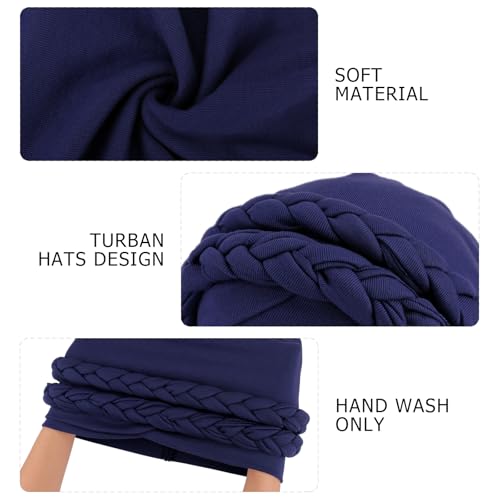African Women Turban Caps Pre-Tied Twisted Turbans Head Scarf for Women Hair Wraps Cover Beanie Cancer Chemo Headwear - color: 1 Pack Double Twisted Braid: Navy Blue