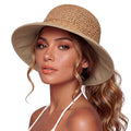 TOP-EX chicpony™ Cooling UPF 50+ Wide Brim Beach Hand Crochet Straw Hat - color: Khaki, size: Medium