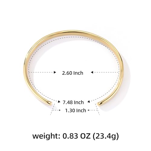 BE & CHEERY Gold Bangle Bracelet for Women, 14k Gold Plated Open Bangle, Stackable Stainless Steel Cuff Bracelets, Chunky Fashion Jewelry for Women, Trendy Elegant Design Bangle as Gifts - style: Folded surface