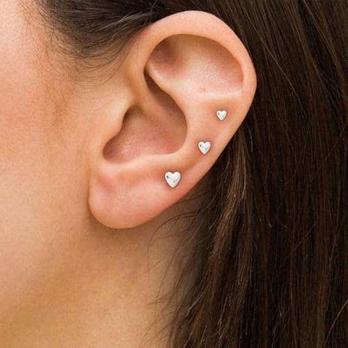 VRIUA 20G Tiny Flat Back Earrings for Women - 14K Gold/Silver Plated Small Flat Back Stud Earrings Hypoallergenic Cartilage Helix Piercing Jewelry - color: 5/6/7mm-Heart Flat Silver