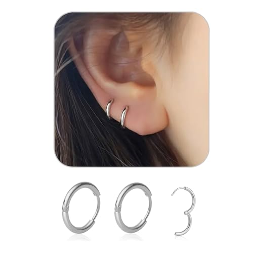 1 Pair 6mm Small Hoop Earrings for Women, 316L Surgical Stainless Steel Huggie Hoop Earrings Hypoallergenic Cartilage Hoop Earrings for Helix Tragus Conch Piercing Jewelry for Women Men(Silver/2.0mm) - color: Silver, size: 6mm (Thickness: 2.0MM)