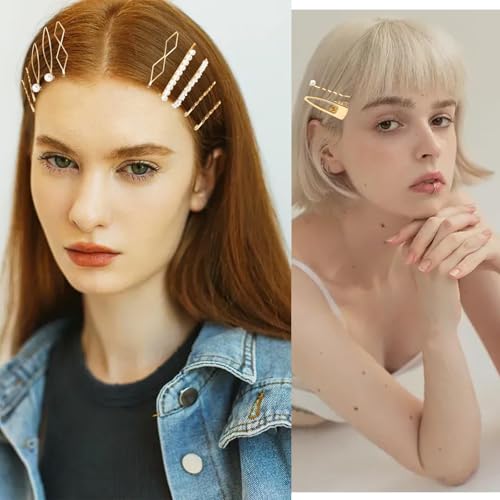 18 PCS Geometric Metal Gold Hair Styling Pins Women Girls Preppy Pearls Hair Clips Bridal Elegant Hair Barrette Set Minimalist Bobby Pins Dainty Hair Accessories - color: Gold
