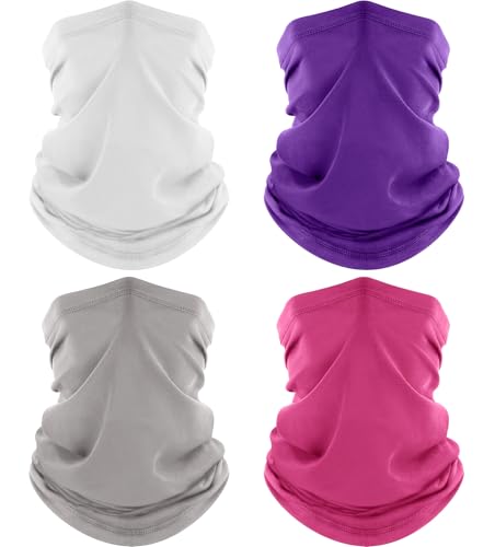 ROXUN 4 Pack Neck Gaiter, Cooling Breathable Face Mask UV Protection Scarf Hiking Bandana for Men/Women - color: White+light Gray+purple+pink