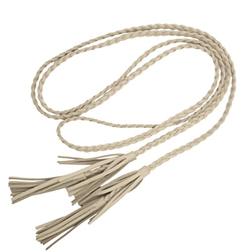 TeeYee Women Girls Multi Colors Braided Waist Tie Belt/Rope/Chain with Tassel Fringe Wrap Cloth Belts for Ladies Dress Pants - color: Apricot