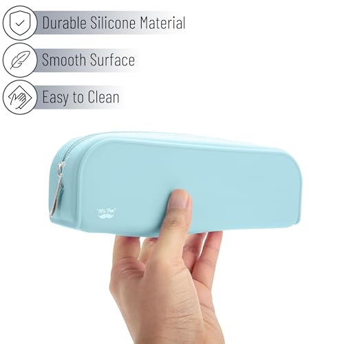Mr. Pen- Silicone Pencil Case, Aesthetic Pencil Bag for Women, Makeup Pouch | Multifunctional Pouch for Stationery, Cosmetics and Electrical Goods Storage - color: Light Blue