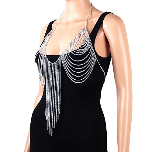 Chran Summer Beach Bra Top Chain Sexy Bikini Accessories Body Chains for Women Golden Necklace Party Jewelry - style: silver