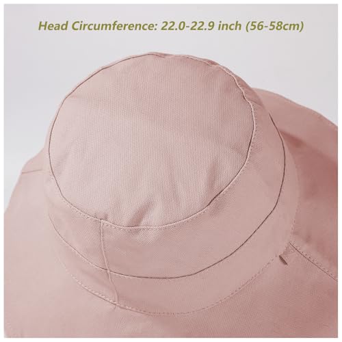 vidsel Womens Sun Hats Wide Brim Reversible Bucket Cotton Hat Packable Summer Travel Cap with Hat Clip,UV Protection - color: Pink, size: Medium