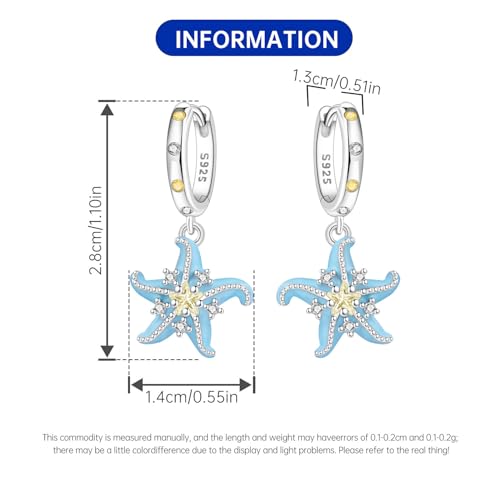 925 Sterling Silver Dangle Earrings for Women, Butterfly&Bee Animals Design, Hypoallergenic Jewelry gifts - color: Starfish Earrings (Small circle earrings)