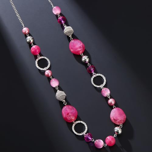 PEARL&CLUB Long Beaded Necklaces For Women - Sweater Chain Fashion Jewelry Necklace Gifts For Women - color: 23-Hot pink