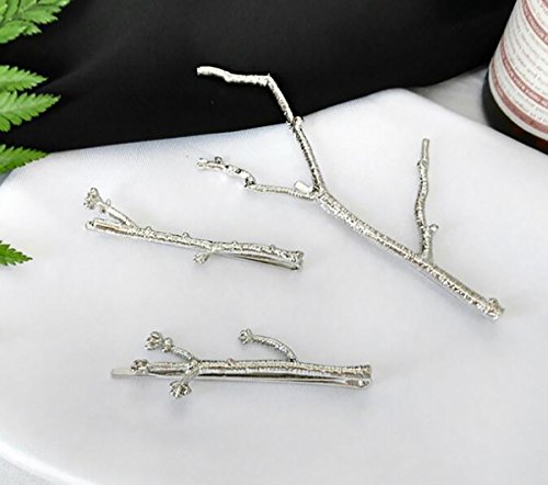 Set of 3 Vintage Tree Branch Hair Clip Barrette Women Lady Hair Pin Head Dress DIY Hair Accessories (Silver) - color: Silver