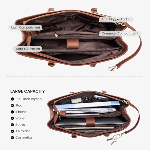 LOVEVOOK Laptop Tote Bag for Women, Office Work Bag Briefcase fit for 15.6 inch Laptop, Large Capacity Teacher Computer Bag Handbag Brown/Apricot/Beige - color: Brown/Apricot/Beige 15.6 Inch, size: 15.6 inch