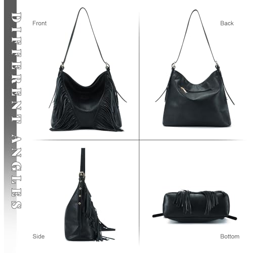 Vintage Fringe Shoulder Bags For Women Tassle Hobo Bags Large Crossbody Fringe Purse | Vintage - color: Black