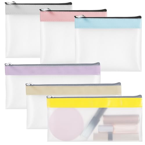 6 Pcs Clear Pouches with Zipper, Waterproof Zipper Cosmetic Bag TwoSize Clear Coin Purse Plastic ZipperPouch Travel Storage Organizer for Coin Lipstick Earphone Aesthetic Stuff DailyToiletries
