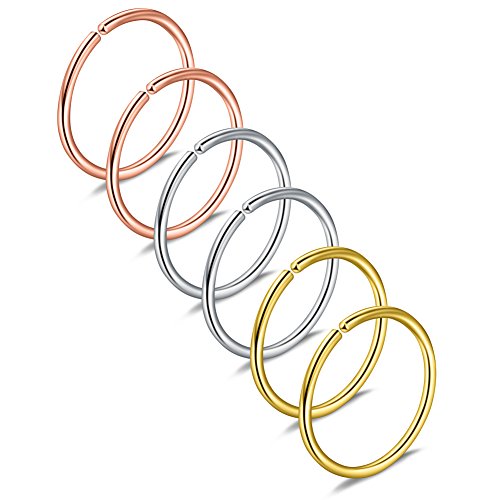 Ruifan 6-30PCS Non Pierced Stainless Steel Clip on Closure Round Ring Fake Nose Lip Helix Cartilage Tragus Ear Hoop Earrings Jewelry 20G - color: 8mm - Mix Color 2#