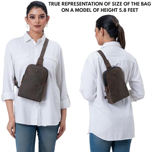 Leather Sling Bag for Women Genuine Crossbody Purse Small Trendy Cross Over Chest with Phone and Credit Card Slots (Cognac Crazy Horse) - color: Cognac Crazy Horse