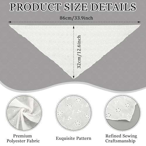 2 Pieces Head Bandana, Lace Head Scarf White Headband for Women Vintage Adjustable Kerchief Parties Dances Ballets