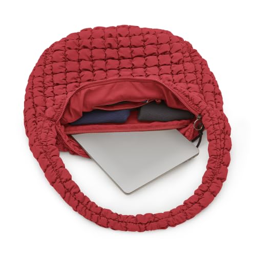 ODODOS Quilted Carryall Tote Bag for Women Crossbody Hobo Lightweight Padding Shoulder Bag - color: True Red