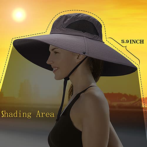 Leotruny Women Super Wide Brim Sun Hat UPF50+ Waterproof Bucket Hat for Fishing, Hiking, Camping - color: Khaki