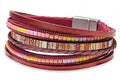 Fesciory Leather Wrap Bracelets for Women, Boho Leopard Multi-Layer Crystal Beads Cuff Bracelet Jewelry - color: Boho Braid(Red)