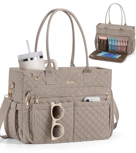 Bagstellar Teacher Bags for Women, 15.6 inch Laptop Work Tote Bag Quilted Nurse Bible Computer Shoulder Bag for School Travel | Dream Tote Work Bag - color: Medium Grey