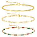 MIDEEO Gold/Silver Ankle Bracelets for Women,14K Gold Anklets for Women Waterproof Cuban Link Heart Beads Herringbone Rhinestone Anklets Set Layered Anklet Bracelets for Women Gold Jewelry Gift - style: 3Pcs Anklets E-Gold