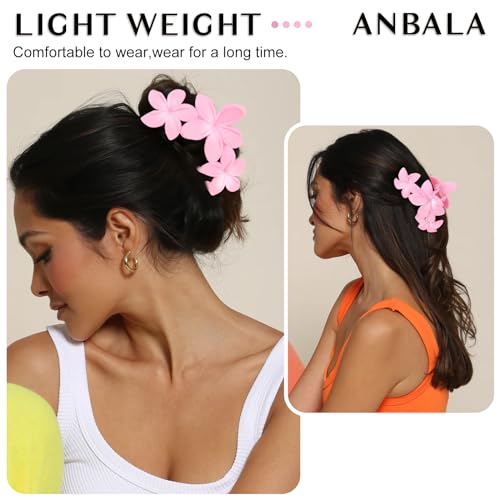 ANBALA 4PCS Flower Hair Clips, Tropical Plumeria Hair Clips for Women, Large Non-Slip Strong Hold Claw Clips, Beach Hair Accessories, Pink (4 Count) - color: pink