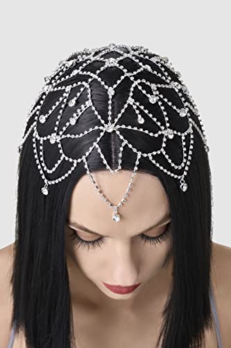 BABEYOND 1920s Crystal Cap Headpiece Rhinestone Head Chain Roaring 20s Great Gatsby Hair Accessories for Art Deco Party (Silver) - color: Silver