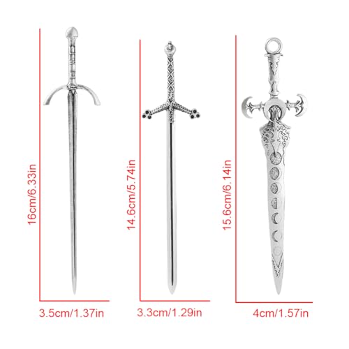 3-Piece Sword Hair Pin Set – Gothic and Viking Hair Accessories for Women, Medieval Hair Sticks & Renaissance Hair Jewelry - color: Design-1