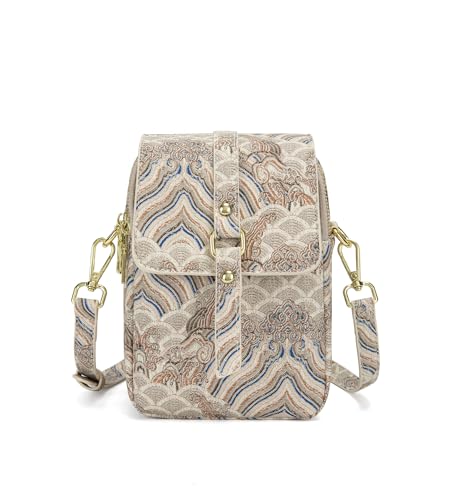 myfriday Vintage Crossbody Phone Bag for Women, Small PU Leather Shoulder Purse and Handbag - color: B-flower