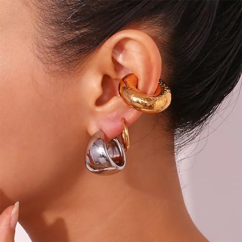 NEWITIN 8 Pairs Chunky Gold Ear Cuff Earrings for Women Trendy Thick Ear Cuffs Non Piercing Clip On Earrings Large Cuff Earring Cartilage Clip for Women - color: Gold/8 Pairs