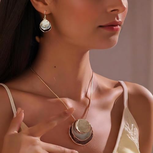Boho Stud Earring Necklace Set,Vintage Jewelry Set,Trendy Dangle Disc Necklace Jewelry Sets for Women - color: Light-Blue