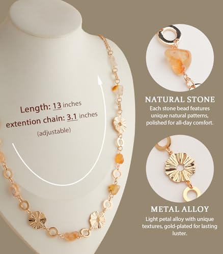 Long Gold Necklaces for Women Dainty Natural Stone Beaded Gold Necklace Mothers Day Gifts Boho Gold Costume Jewelry for Women - color: Amber